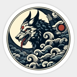 Blue wolf in clouds japanese art Sticker